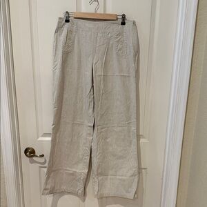 Isaac Mizrahi Cropped Wide-Leg Linen Blend Pants in Light Beige
